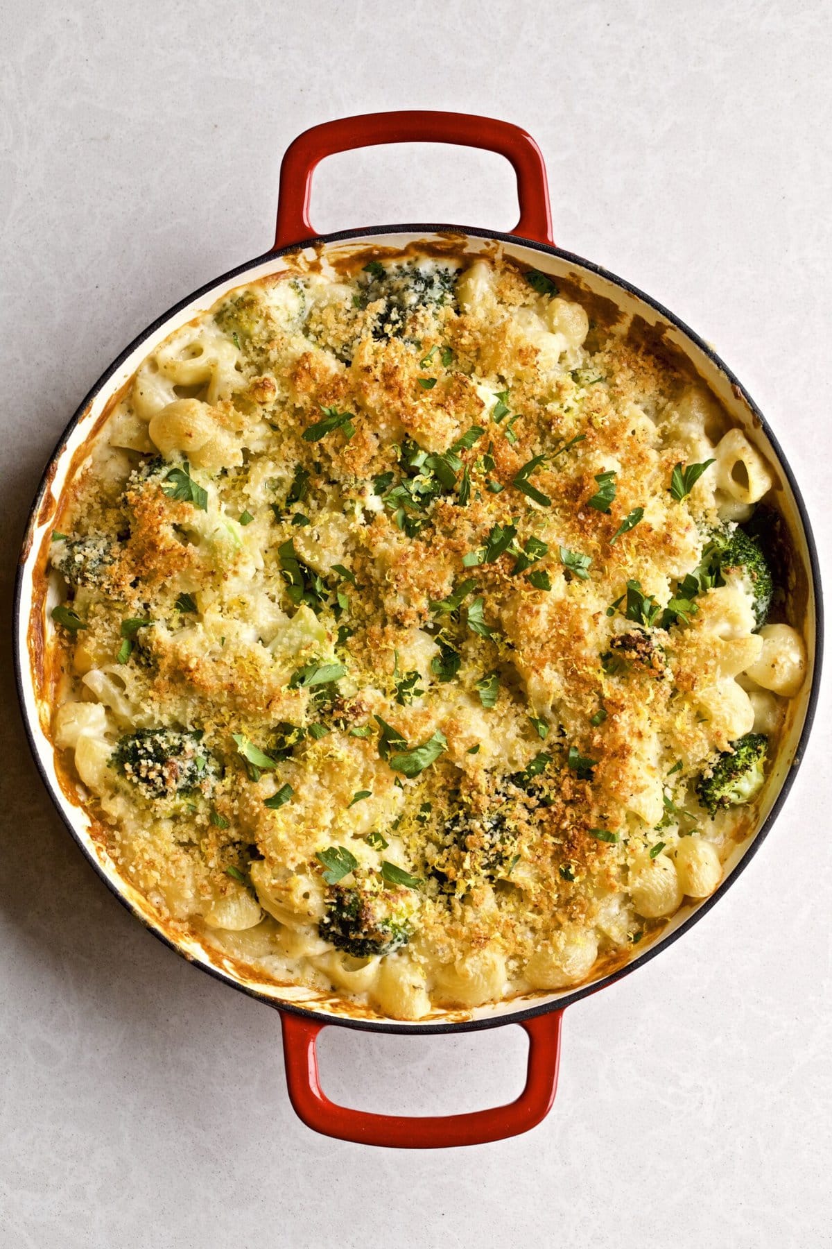 Baked Broccoli and Cheese Pasta in a casserole