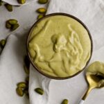 prepared pistachio cream in a sercing bowl