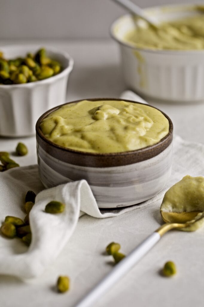 Bowl filled with Italian pistachio cream.