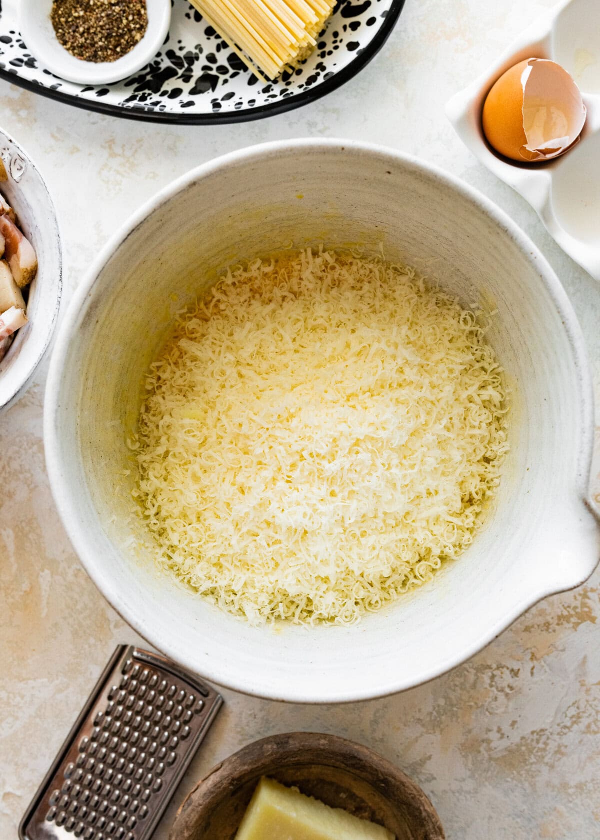 Cheese added to the egg mixture.