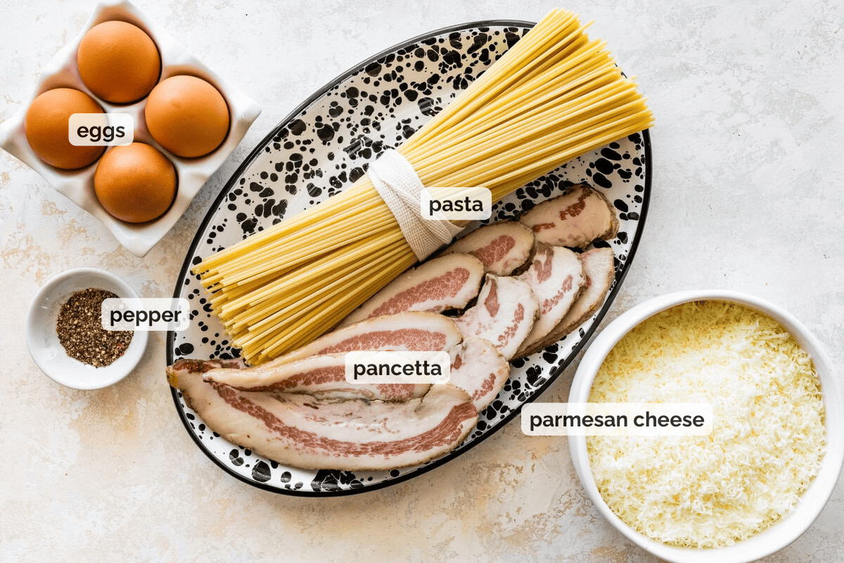 Recipe ingredients for authentic carbanora ecipe