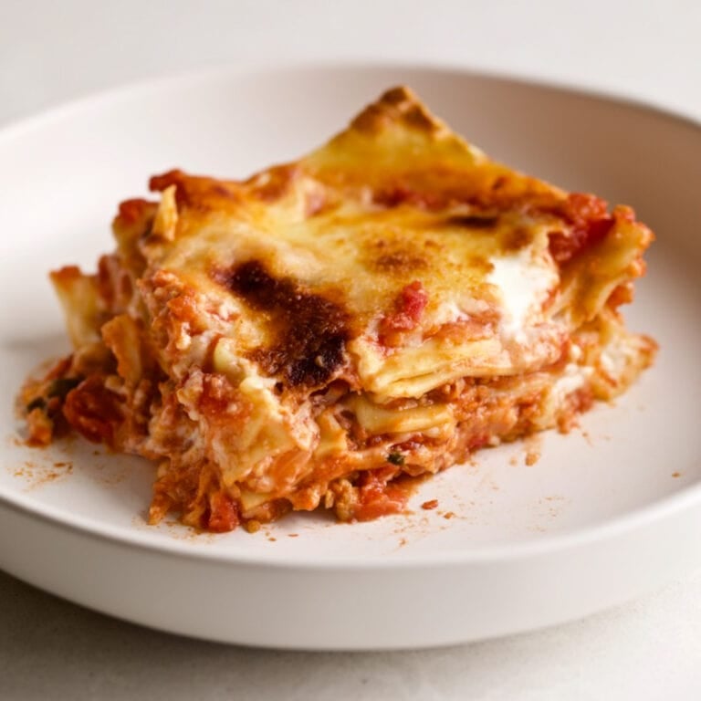 slice of lasagna on a plate