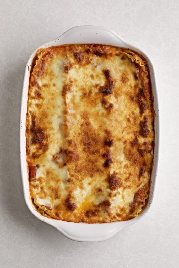 a pan of cooked authentic lasagna bolognese