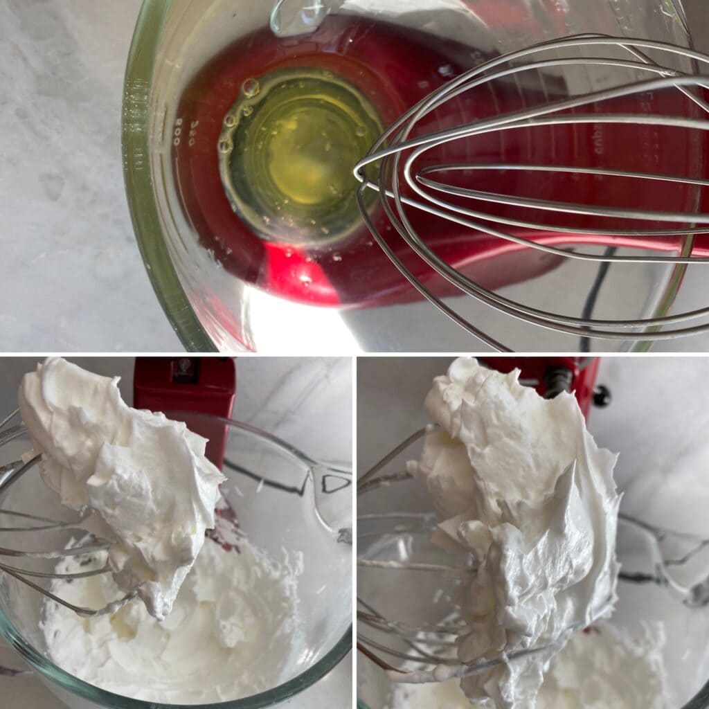 Instructions on beating egg whites until stiff peaks form.