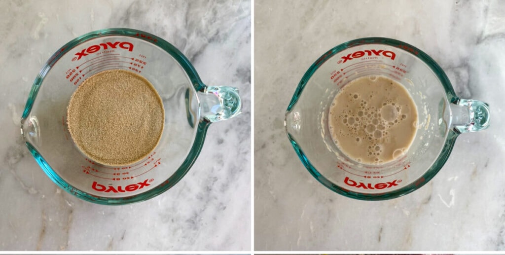 Instructions for mixing yeast with water.