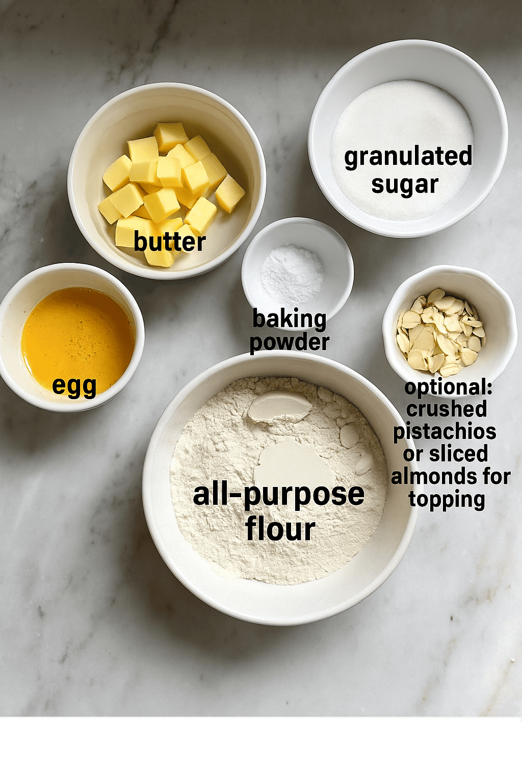 recipe ingredients for the pistachio crumble cake.