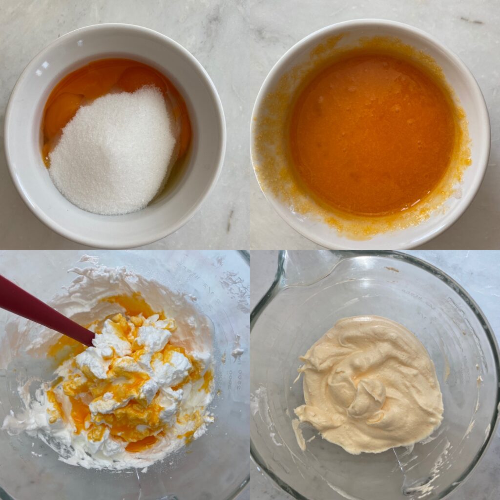 Instructions on mixing sugar and egg yolks.