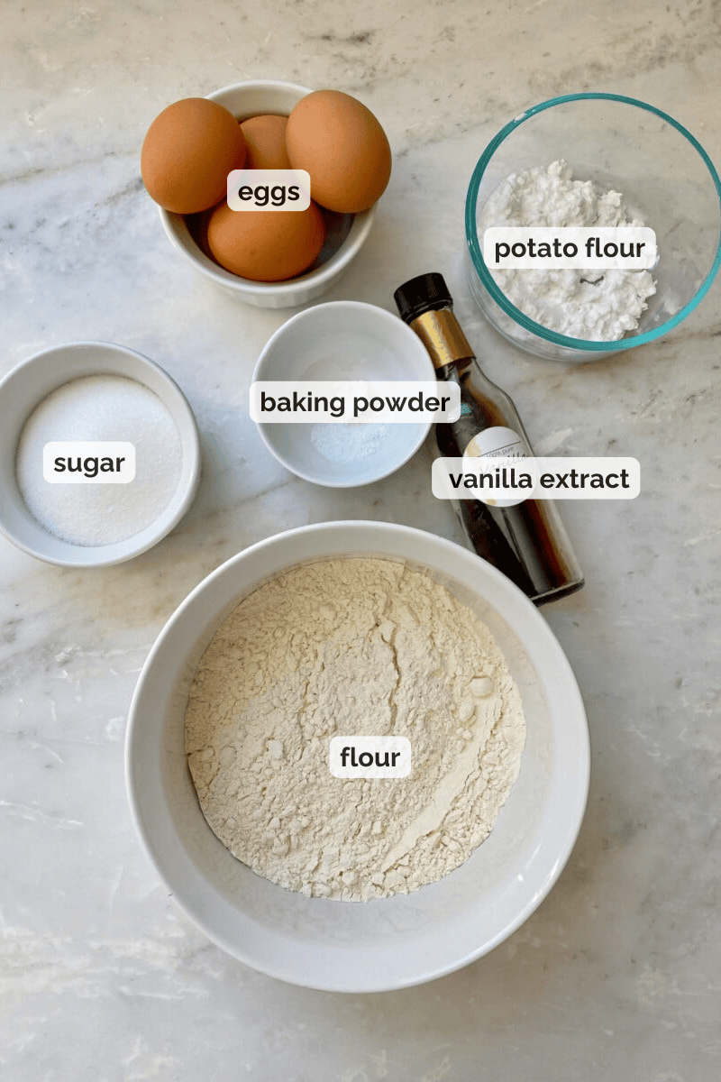 Recipe ingredients for homemade Italian ladyfinger recipe.