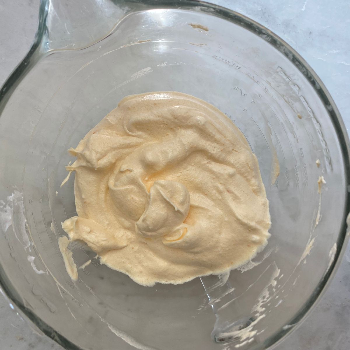 Egg mixture after the yolk mixture is added to the egg whites. 