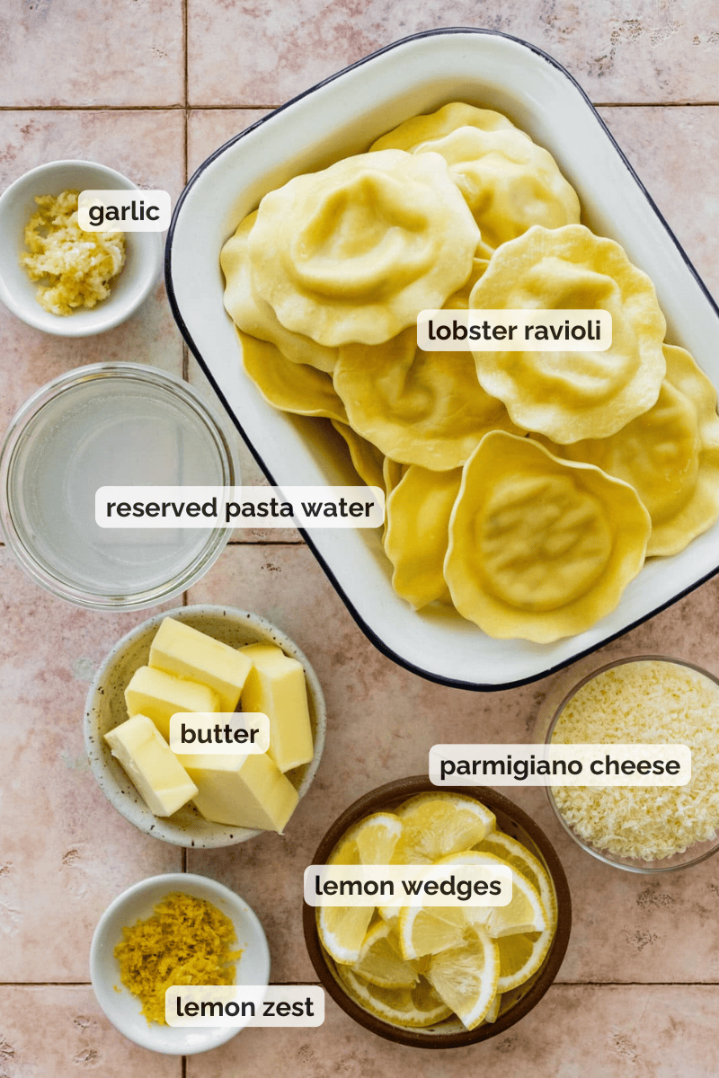 Recipe ingredients for lobster ravioli recipe.