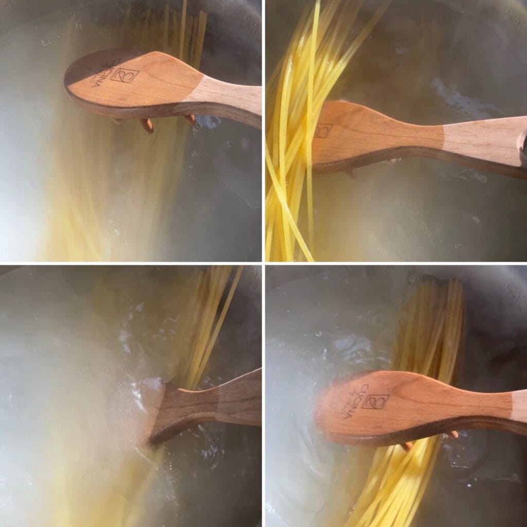 Spaghetti boiling process.