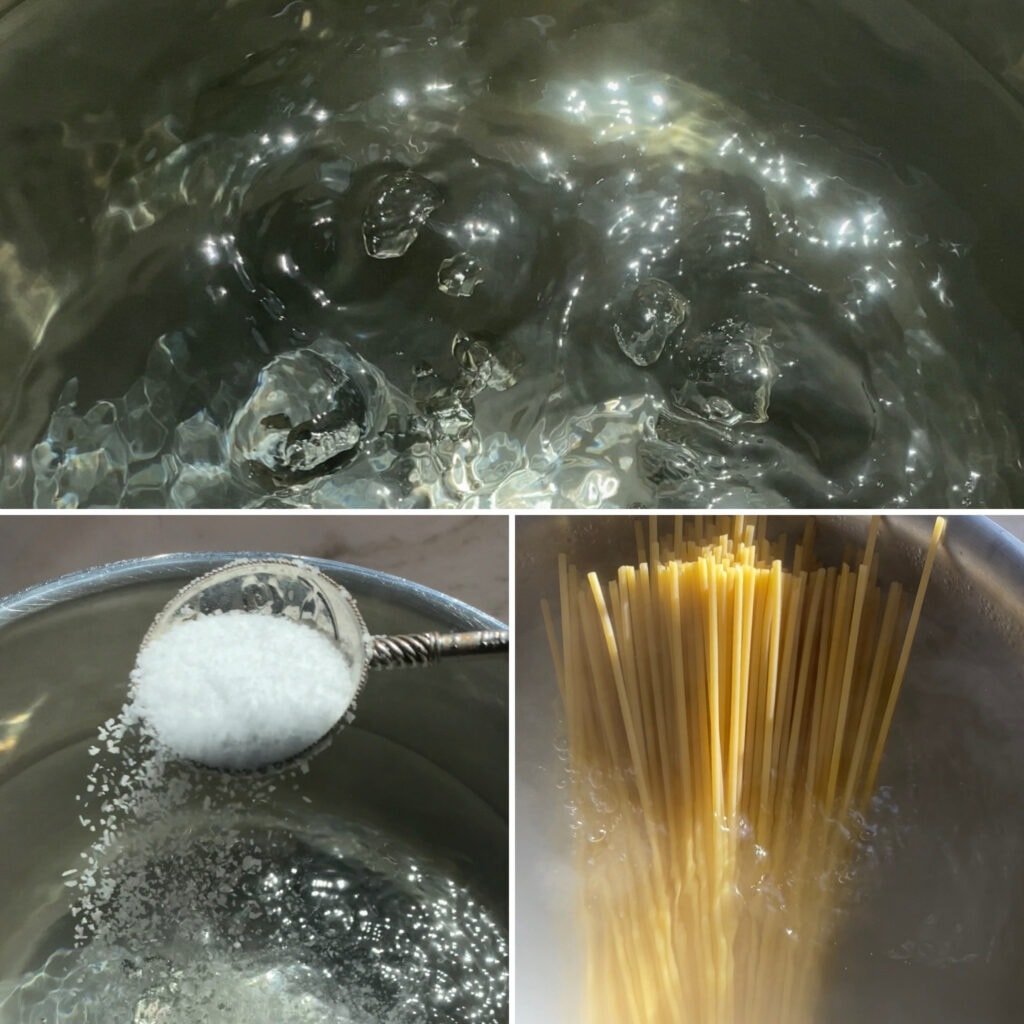 Boiling spaghetti.