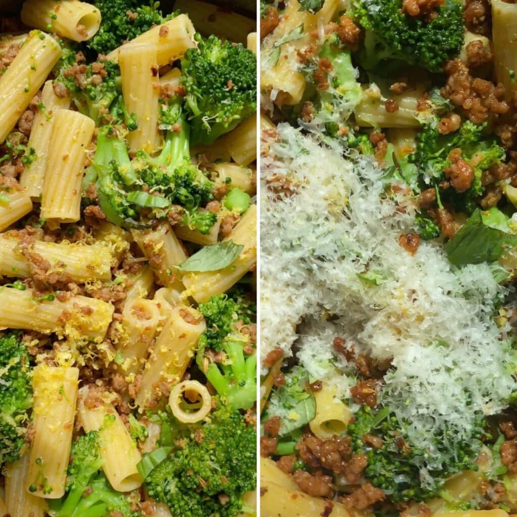 Broccoli Pasta with Sausage Recipe (Italian)- how to make final steps adding the lemon zest and cheese.