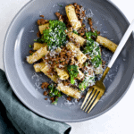 Broccoli Pasta with Sausage Recipe (Italian)- on a plate with a fork.