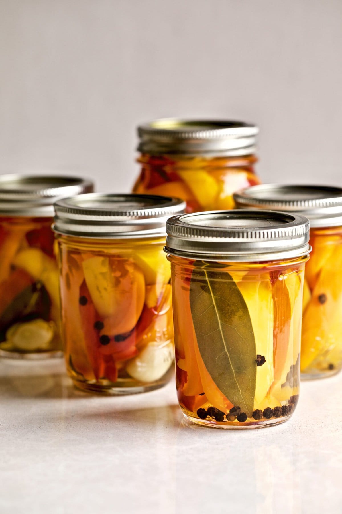 Italian vinegar peppers in a jar