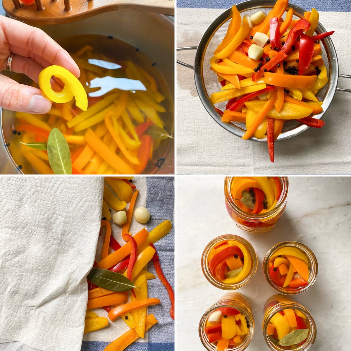 How to make Italian vinegar peppers step by step. Boiling and jarring the peppers.