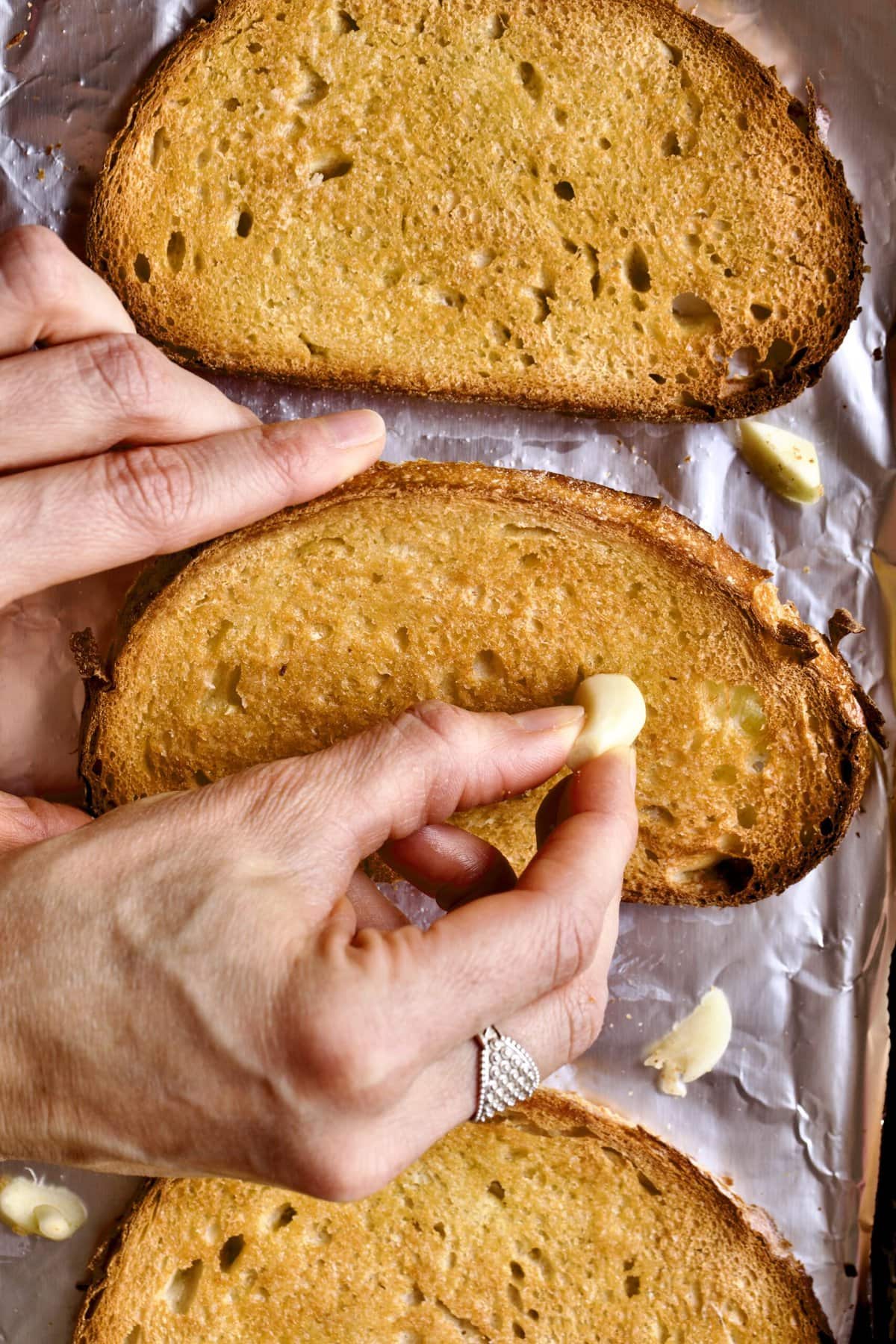 grilled bread rubbed with garlic. 