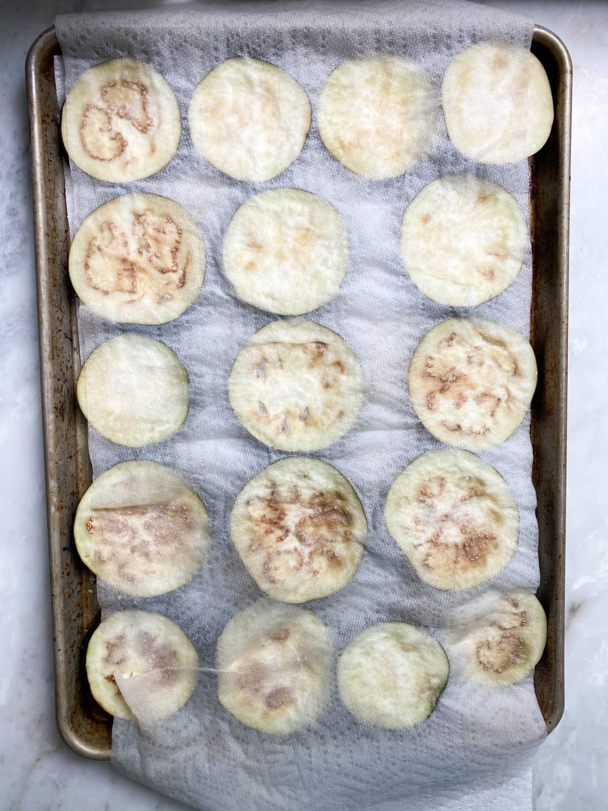 Process for making baked eggplant- taking out excess water 