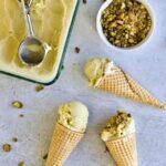 Italian pistachio gelato in ice cream cones