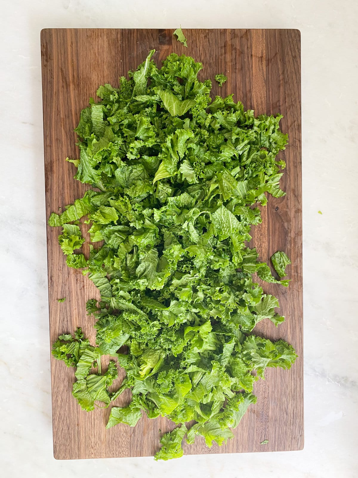 chopping the escarole.