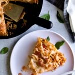 pan with a slice of fried spaghetti taken out