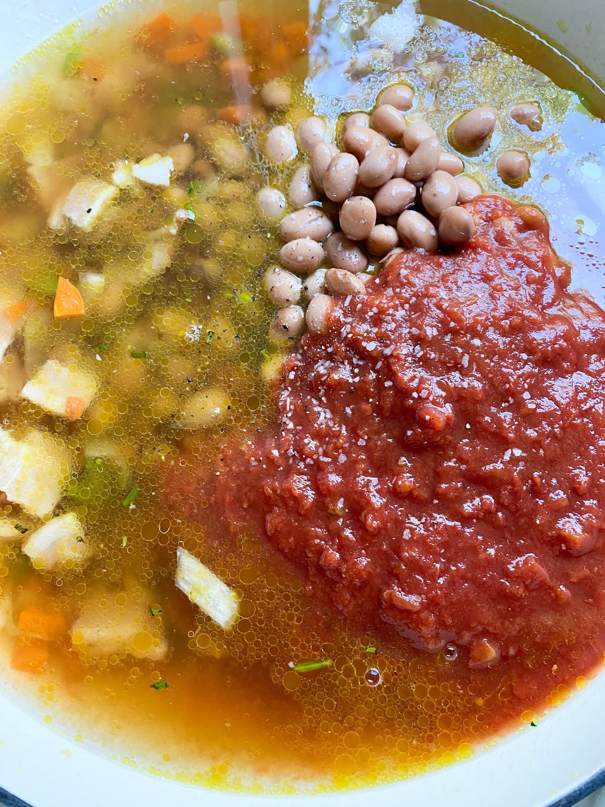 How to make: add half of beans and crushed tomates