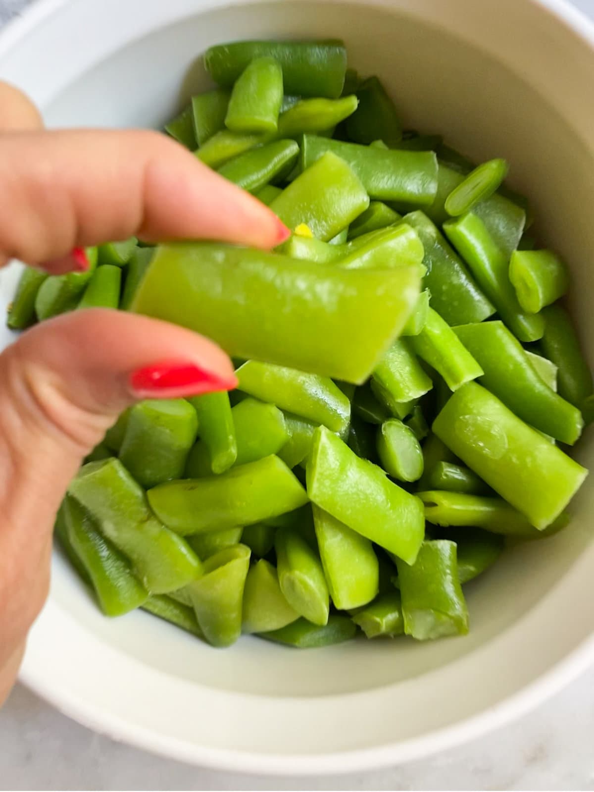 prepare the flat Italian green beans. use fresh, frozen, canned. 