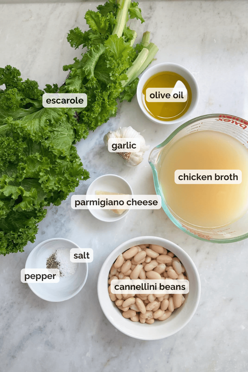Recipe ingredients for beans and greens recipe.
