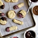 tray of Italian butter cookies with chocolate and jam