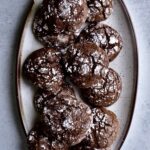 big and soft Italian chocolate spice cookies on a serving plater.