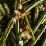 Roasted Green Beans Recipe with Garlic and Lemon close up of finished dish.