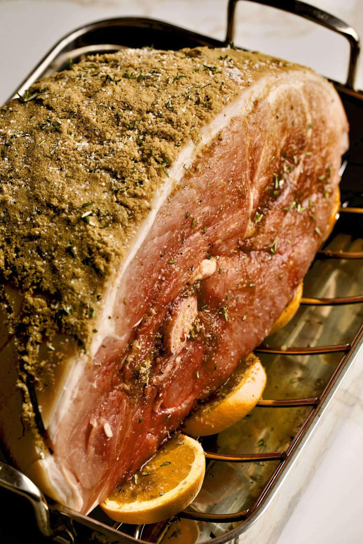 process of making fresh ham roast. Rub on ham roast before cooking.