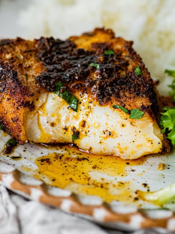 Blackened Cod Recipe- Cod on plate with a bite taken out