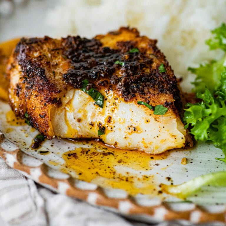 Blackened Cod Recipe- Cod on plate with a bite taken out
