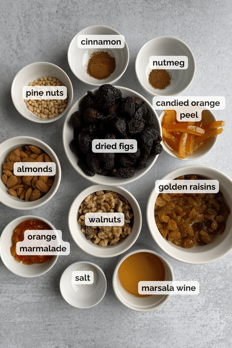 Recipe ingredients for Italian fig cookies recipe.