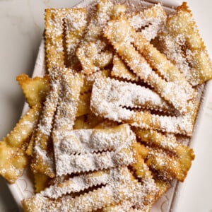 Large tray of chiacchiere di carnevale.