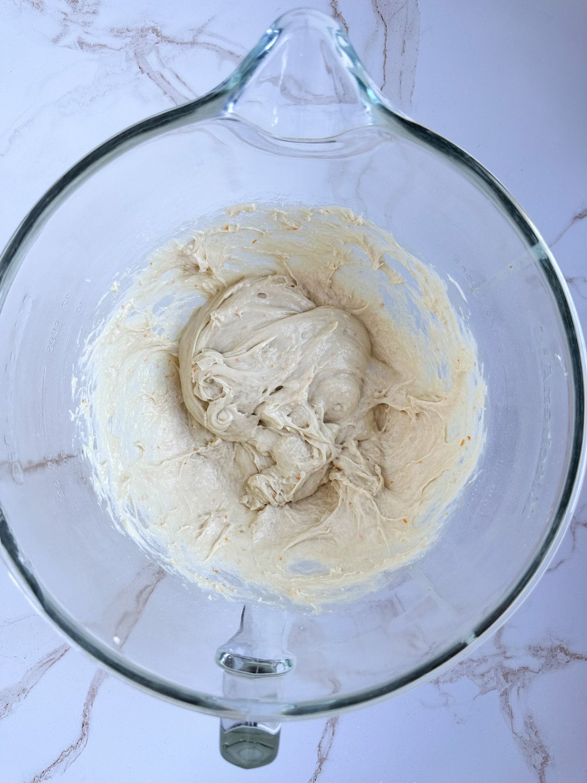 making zeppole dough- mixed dough with butter in it.