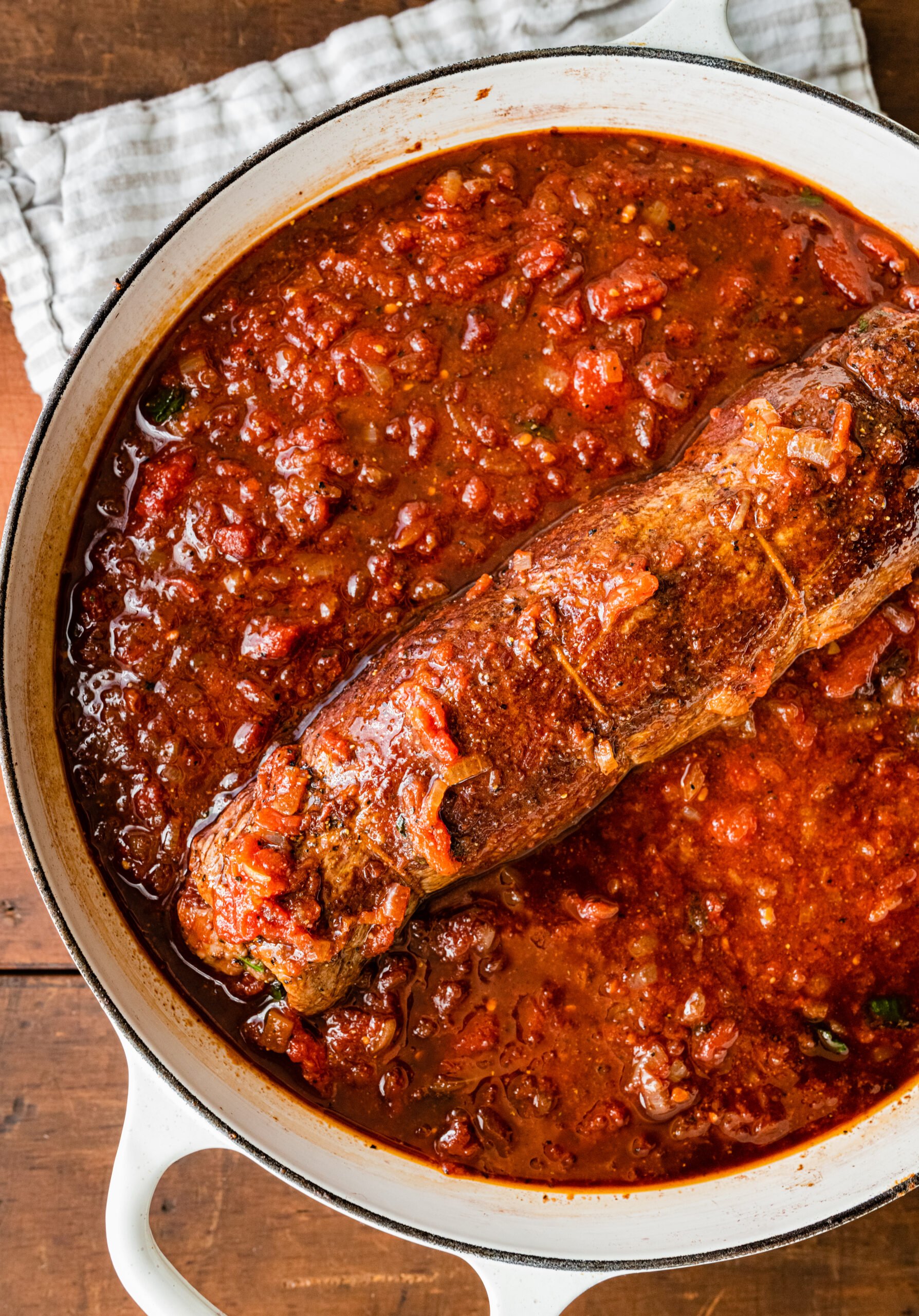 braciole cooked in pot with sauce