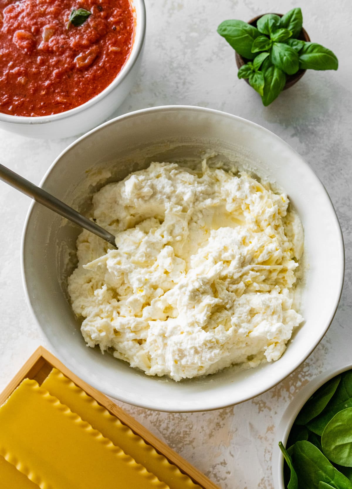 How to make Easy Mediterranean Lasagna Process- making the ricotta and cheese filling