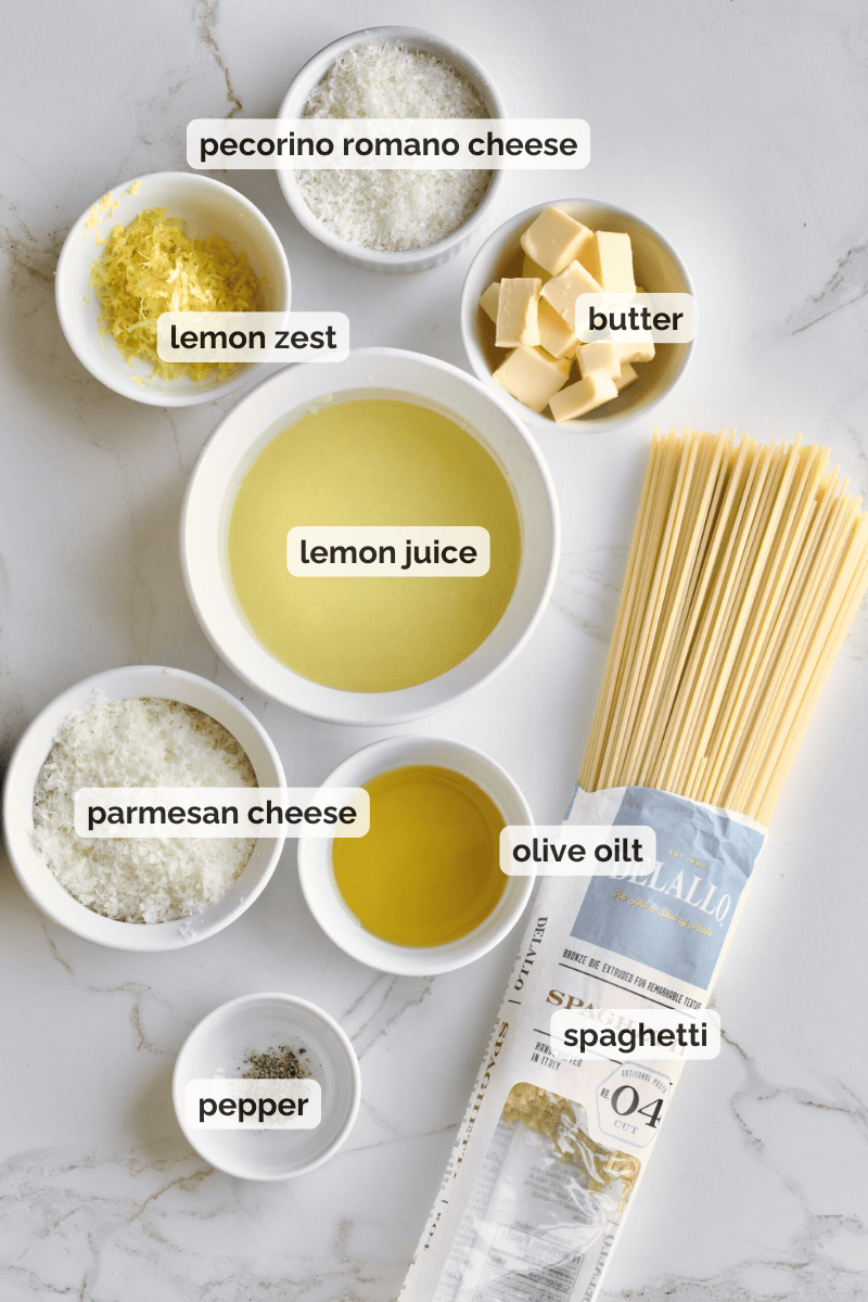 Recipe ingredients for lemon pasta recipe.