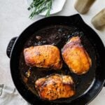 Step-by-step photos for How to cook thick pork chops- finish cooking pork chops in oven until perfectly cooked.