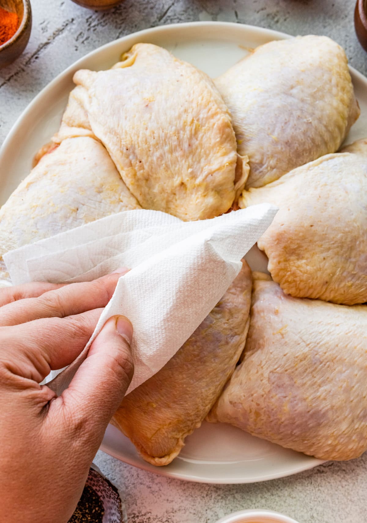 How Long to Bake Chicken Thighs at 375 (Best Recipe)- pat chicken dry with paper towels before seasoning.