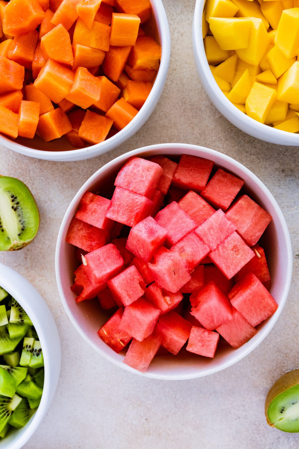 ingredient shot for recipe. Cubes watermelon.