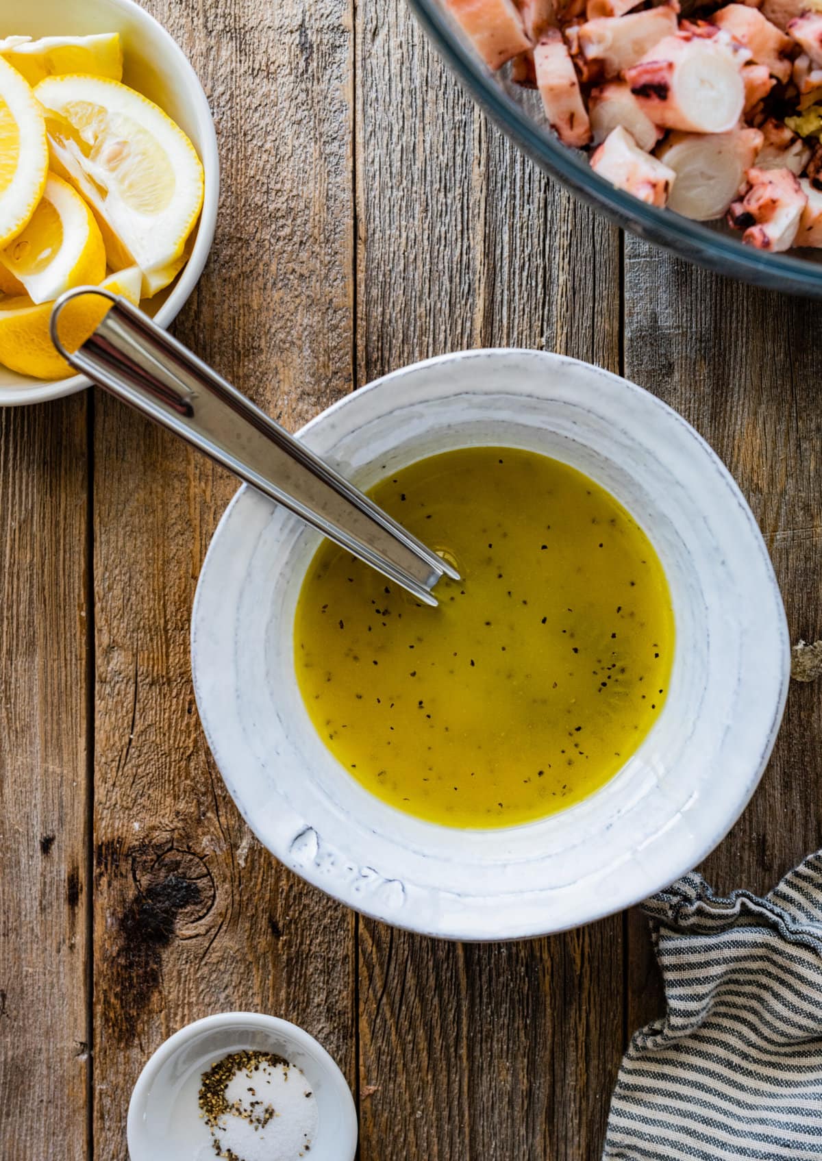 How to Make-Italian Octopus Salad Recipe with potatoes- make the olive oil vinaigrette.
