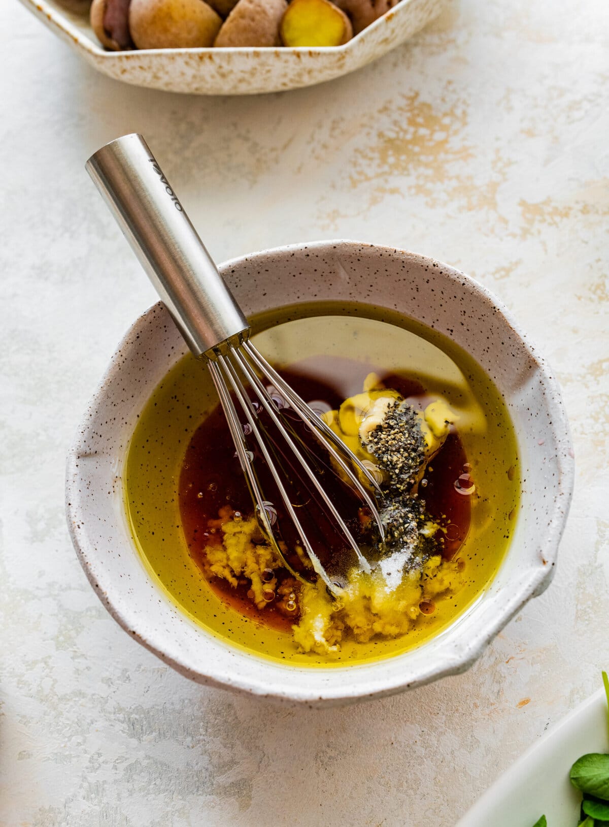 Tuna Nicoise Salad Recipe with Easy Vinaigrette- making the vinaigrette.