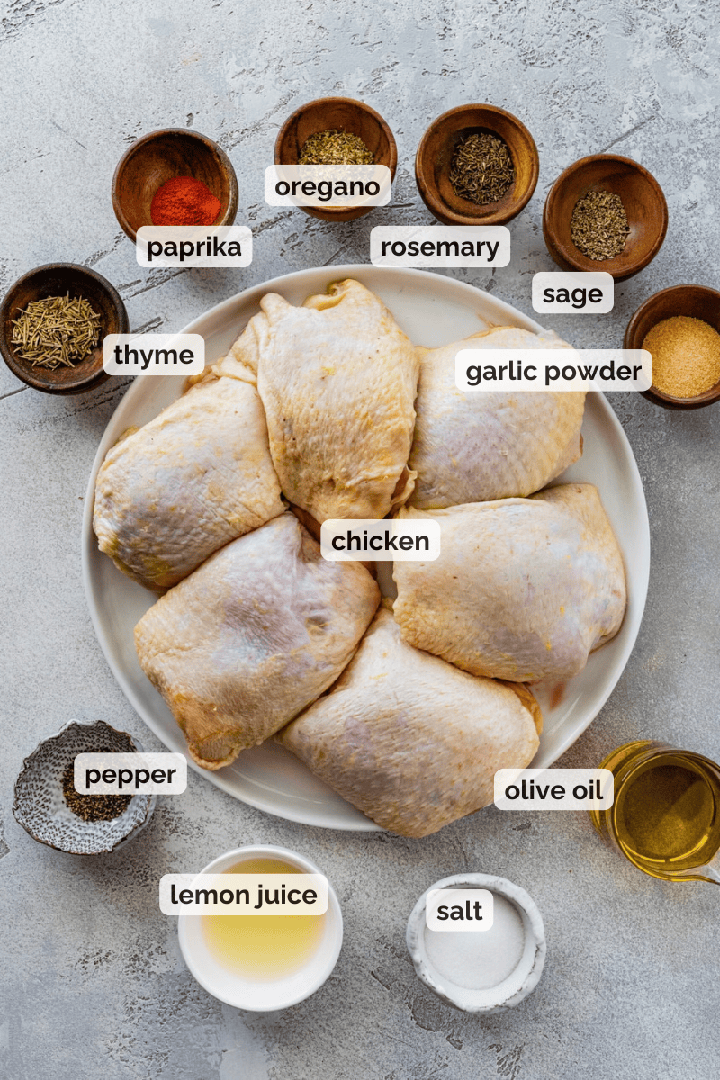 Recipe ingredients for bake chicken thigh recipe.