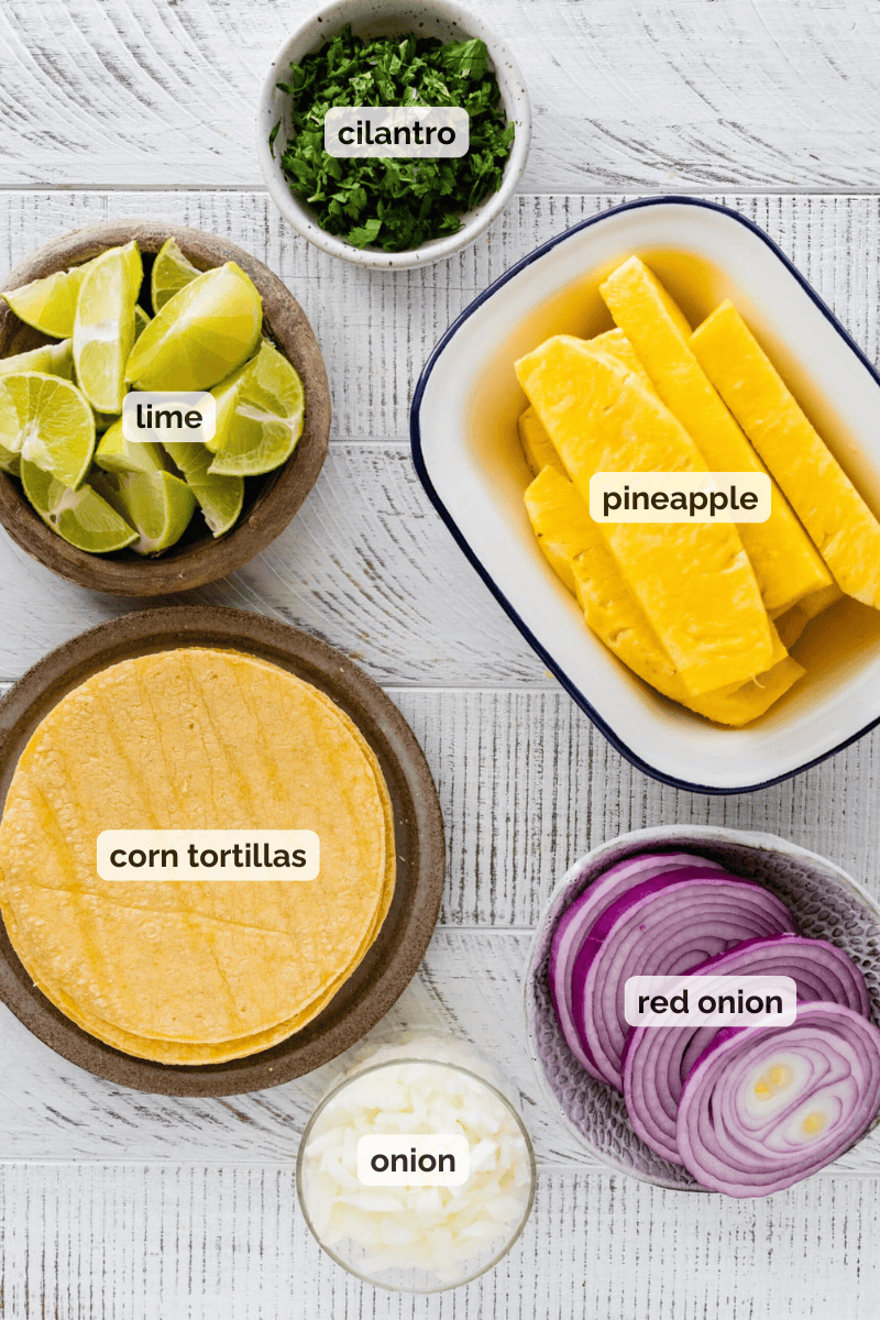 Recipe ingredients for tacos al pastor recipe.