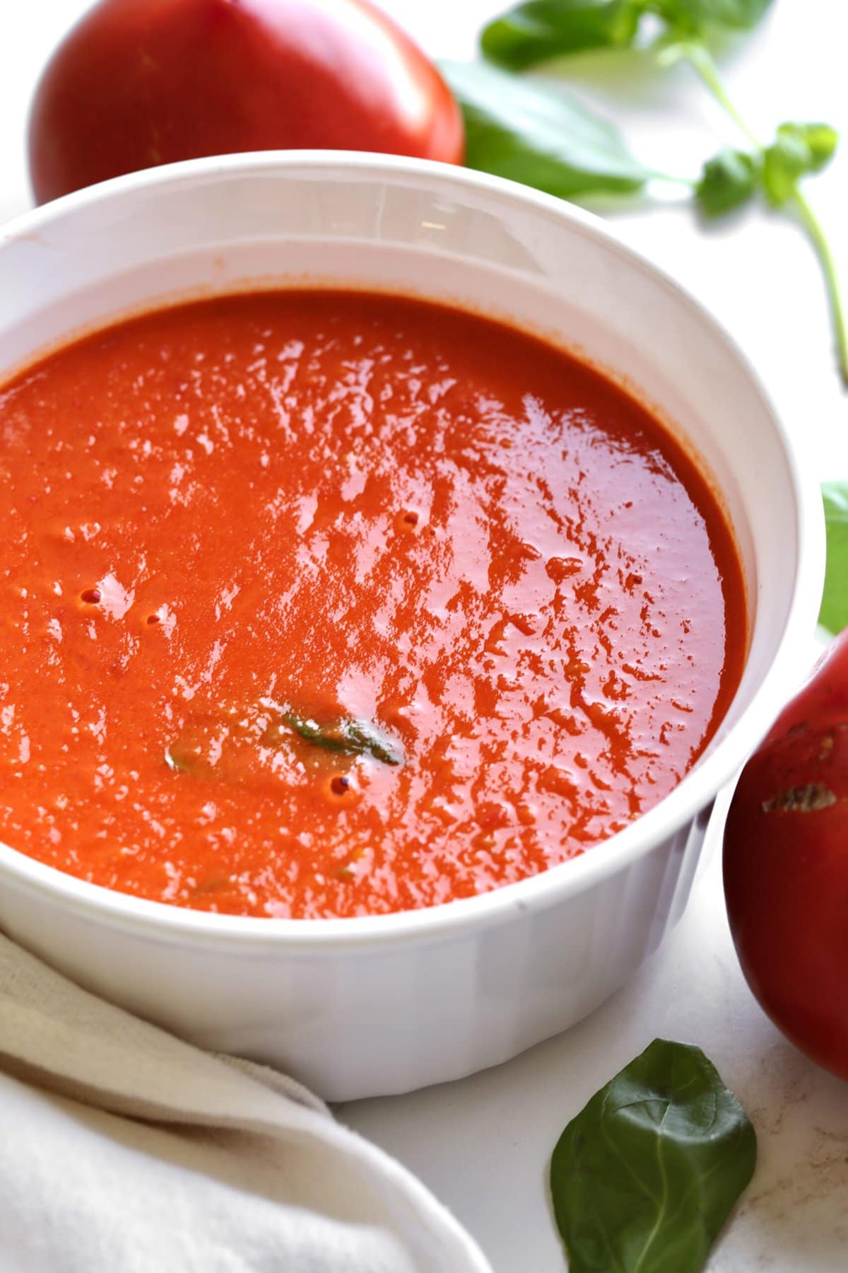 Finished sauce in a white bowl.