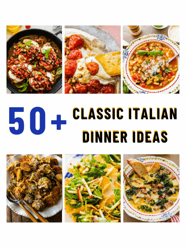 A selection of classic Italian dinner dishes including pasta, meatballs, and rustic bread, served family-style on a wooden table.