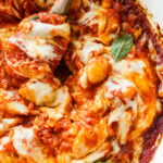 Best Gnocchi alla sorrentina- taking out a spoonful with nice cheese pull.